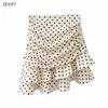 Women fashion polka dot print pleated asymmetrical skirt faldas mujer ladies back zipper vestidos chic ruffles skirts QUN379 220216