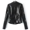 fashion wild personality locomotive hoop hollow leather women's slim short black leather jacket coat female Fall 210507