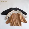티셔츠 아기 소년 소녀 까마귀 긴 소매 면화 봄 가을 유아 유아 스웨터 복장 캐주얼 의류 패션 1-7Y