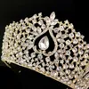 Bling Crystal Tiaras Gold Color Rhinestone Pageant Crowns Baroque Hoofdbanden voor Dames Desinger Wedding Hair Accessories Forseven X0625
