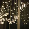 3,5 m papillon LED rideaux lumières guirlande de Noël LED chaîne fée lumières pour vacances fête de mariage maison année décoration 211122