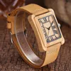 Wristwatches Quartz Watches Wood Mens Clock Unique Design Top Wooden Bamboo Sport Wrist Watch Square Dial Man Women 2022