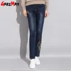 Warm jeans met borduurwerk winter vrouwen slanke denim stretch skinny fluwelen voor vrouwen vrouwelijke potlood broek 210428