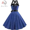 Sexig halter Party Dress Retro Polka Dot Hepburn Vintage 50s 60s Pin Up Rockabilly Es Robe Plus Storlek Elegant Midi 210623