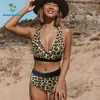 Beachsissi High Waist Bikini Push Up Swimsuit Leopard Swimwear Kobiety Brazylijski Zestaw Biquini Sexy Kostium Kąpielowy Beachwear 210621
