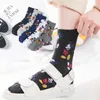 5Color coréen mignon dessin animé décorations de dessin animé lettres broderie imprimer long coton chaussettes hiver chute mode chronométrable sport