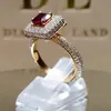 Luxury Women's 18K Gold & 925 Sterling Silver Diamond Ring Natural Ruby Jewelry Anniversary Gift Engagement Bridal Wedding Band Size 5-11