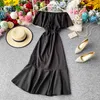 Korobov Summer Bohemian Beach Dress Slash Neck Off Shoulder Ruffles Vintage Dresses High Waist Trumpet Elegant Vestidos 210430