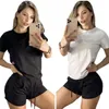 NOWOŚĆ PLUS SIZE 2xl Summer Sumfits Women Jogger Suits Elastyczne ścieżki T-shirty z krótkim rękawem+krótkie fitness Dwukasowy zestaw sportowy Casual Black Spios 4839