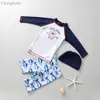 Bikinis Set Models 1-8 Years Boy Rash Guards Blue Letters Fish Baby Boys Two Pieces Swimwear Swimsuits Kid Swim Wear Bathing Suits