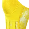 女性のセクシーなファッションノースリーブレース黄色い包帯ドレスエレガントなデザイナー夏のパーティーVestido 210527