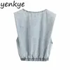 Vintage Light Blue Denim Crop Top Women Round Neck Sleeveless Streetwear Summer Tops Plus Size Short Blouse BBWM2394 210514