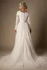 2021 Modest A-line Beaded Lace Wedding Dresses With Long Sleeves Buttons Up Back Chiffon Bridal Gowns Wedding Dress