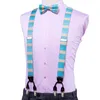 Hi-Tie 6 Clips on Men Suspenders Braces 35mm Wide Vintage Fashion Elastic Adjustable Suspender and Bow Tie for Wedding Party