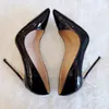 Casual Designer Sexy Lady Fashion Women Shoes Svart Patent Läder Peka Toe Stiletto Stripper High Heels Cone Heeled Prom Kväll Pumpar Stövlar Stor storlek 44 12cm