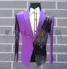 Abiti da uomo Blazer Rosso Viola Disegni da uomo Masculino Homme Terno Costumi di scena per cantanti Blazer con paillettes Abiti da ballo Abito stile giacca