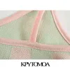 KPYTOMOA Femmes Mode Check Cropped Débardeurs tricotés Vintage Col V avec de fines bretelles Femme Camis Mujer 210616