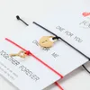 2 stks / partij DIY Roestvrijstalen Lock Key Armbanden Set Verstelbare String Love Heart Hanger Sieraden voor Paren met Card