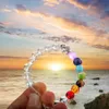 Fashion 7 Colorful Wind Fossils Chakra Natural Stone Beads Yoga Bracelet Alloy Metal Silver Plated Elephant Bracelets For Women