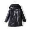 Wixra Katı PU Deri Pamuk Ceket Kapüşonlu kadın Moda Deri Uzun Mont Bayanlar Su Geçirmez Kalın Ceketler Kadın Kış 211204