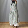 Johnature Women Vintage Ramie Stand Dresses Drukuj Kwiatowy Lato Wysokiej Jakości Krótki Rękaw Przycisk Kobiet Chiński Styl Dress 210521