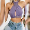 Зеленые сексуальные повязки Halter Crops Tops Tanks Camis для женщин без рукавов без рукавов клуб Party Chic Wrap Top Top Slim Streetwear S-XL # 915