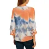 Sommar Sexiga Kvinnor Blus Tie Dye Print Tee Shirt 3/4 Bell Sleeve Loose Top Ladies X0521