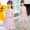 Abiti di pizzo per ragazza per bambini alla moda dal design elegante 2 in parte Abbigliamento estivo per bambini a strati 2 pezzi DrFrocks per ragazze 4-12 anni