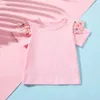 6-24m Lato 3 sztuk Baby Girl Koszulka Solidna bawełna tuleja trzepotająca Tee dla dzieci Top Odzież Przyjazd 210528