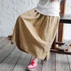 Johnature Autumn Women Linen Skirt Leisure Elastic Waist All-match Loose Comfortable Plus Size 5 Colors Skirt 210521
