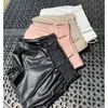 Black Faux Leather Biker Shorts Mulheres Elastic High Cintura Largo Perna Moda Outono Casual Senhoras Sexy Femme 210714