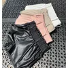 Czarny Faux Skórzany Szorty Rowerzysta Kobiety Elastyczna Wysoka Talia Szeroka Noga Moda Jesień Casual Damska Seksowna Femme 210714