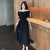 Long Maxi Sukienka Ladies Korea Letnie Off Ramię Krótki Rękaw Pościel Seksowne Suknie Dla Kobiet Odzież 210602