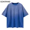 High Street T-shirts Streetwear Gradiënt Stropdas Dye Effen Kleur Tees Shirts Harajuku Mode Heup Hop Casual Losse Tops 210602