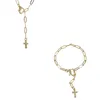 Necklace Earrings Set & 2022 Personality Exaggeration Gold Color For Women Fashion Cross Pendant Choker Rhinestone Bracelet