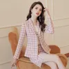 Elegante dama falda traje oficina profesional alta calidad manga larga señoras blazer Slim dos piezas conjunto 210527