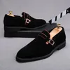 Luxe italien hommes en cuir de vache bout pointu chaussures créateur de mode boucles daim impression fête formel affaires mariage noir mocassins H33