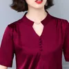 Summer Korean Fashion Silk Women Blouses Satin Solid s Tops and Plus Size 4XL Pink Short Sleeve Shirts 210531