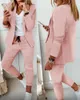 Kadın İki Parçalı Pantolon 2021 Sonbahar Rahat Ekose Baskı Uzun Kollu Blazer Coat İpli Seti Parçaları Bayan Zarif Bayanlar Tops Suits