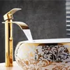 Basin Faucet Gold And White Waterfall Brass Bathroom Mixer Tap Cold Sink Faucets