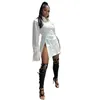 Simenual Långärmad Kvinnor Bodycon Party Dresses Cool Girl Side Slit Höst Mode Sexig Skinny Clubwear Mini Dress White 210525