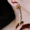 Beaqueen colorido CZ cristal flor redondo zircão cúbico longo suspenso brincos e colar mulheres casamento conjuntos de jóias JS270 H1022