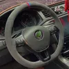 DIY 비 슬립 블랙 가죽 스웨이드 자동차 스티어링 휠 커버 폭스 바겐 VW 골프 7 MK7 New Polo Passat B8 Tiguan Sharan Jetta