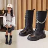 Kindergebreide elastische laarzen meisjes herfst en winter hoge prinses schoenen mid-sok 211227