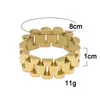 럭셔리 24K 골드 도금 남자 시계 밴드 링 스테인레스 스틸 골든 링크 반지 힙합