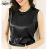 Mode soie tache débardeurs solide sans manches gilet bureau dame Blusas Mujer De Moda été grande taille vêtements 10053 210521