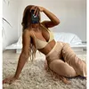 Kvinnors badkläder 2022 Bikini Set Beach Cover Up Baddräkt Three Piece Set Women Summer Crop Tops och Wide Ben Pants Passar Sexy Wear