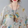 Johnature Women Loose Leisure Fashion Print O-Neck Kortärmad Plus Storlek Klänningar Sommar Enkel Bekväm Retro Klänning 210521