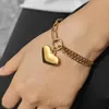 Gros coeur amour bracelet à breloques pour femmes en acier inoxydable gourmette cubaine trombone lien chaîne Double couche bijoux de mode DB316