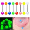 Coloré acrylique langue anneau lumineux mamelon haltère Piercing goujon barre en acier chirurgical pour les femmes bijoux de corps